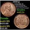 Image 1 : 1910-p Lincoln Cent 1c Grades GEM Unc BN