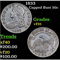 1833 Capped Bust Half Dollar 50c Grades vf++