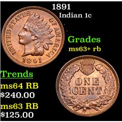 1891 Indian Cent 1c Grades Select+ Unc RB