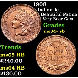 1908 Indian Cent 1c Grades Choice+ Unc RB