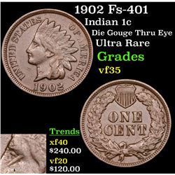 1902 Fs-401 Indian Cent 1c Grades vf++