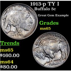 1913-p TY I Buffalo Nickel 5c Grades GEM Unc