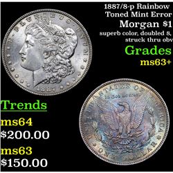1887/8-p Rainbow Toned Mint Error Morgan Dollar $1 Grades Select+ Unc
