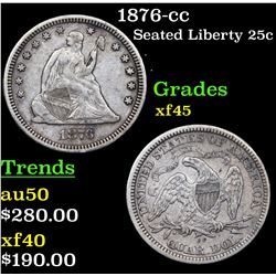 1876-cc Seated Liberty Quarter 25c Grades xf+