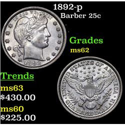 1892-p Barber Quarter 25c Grades Select Unc