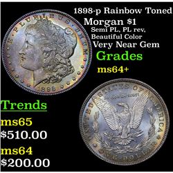 1898-p Rainbow Toned Morgan Dollar $1 Grades Choice+ Unc