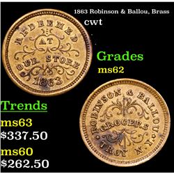 1863 Robinson & Ballou, Brass Civil War Token 1c Grades Select Unc