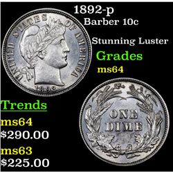 1892-p Barber Dime 10c Grades Choice Unc