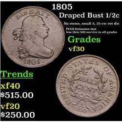 1805 Draped Bust Half Cent 1/2c Grades vf++
