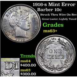 1916-s Mint Error Barber Dime 10c Grades Select+ Unc
