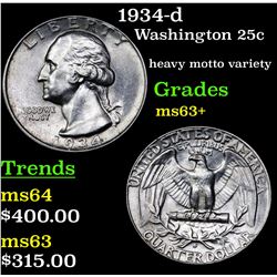 1934-d Washington Quarter 25c Grades Select+ Unc