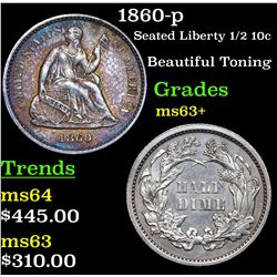 1860-p Seated Liberty Half Dime 1/2 10c Grades Select+ Unc