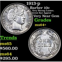 1913-p Barber Dime 10c Grades Choice+ Unc