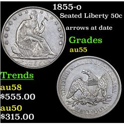 1855-o Seated Half Dollar 50c Grades Choice AU