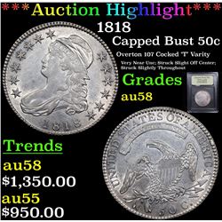 ***Auction Highlight*** 1818 Capped Bust Half Dollar 50c Graded Choice AU/BU Slider By USCG (fc)