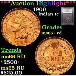 ***Auction Highlight*** 1906 Indian Cent 1c Graded Gem+ Unc RD By USCG (fc)