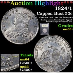 ***Auction Highlight*** 1824/1 Capped Bust Half Dollar 50c Graded Select+ Unc By USCG (fc)