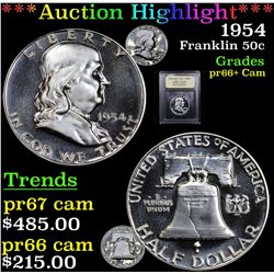 ***Auction Highlight*** 1954 Franklin Half Dollar 50c Graded GEM++ Proof Cameo By USCG (fc)