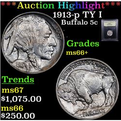 ***Auction Highlight*** 1913-p TY I Buffalo Nickel 5c Graded GEM++ Unc By USCG (fc)