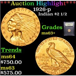 ***Auction Highlight*** 1926-p Gold Indian Quarter Eagle $2 1/2 Graded Select+ Unc By USCG (fc)