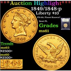 ***Auction Highlight*** 1849/1848-p Gold Liberty Eagle $10 Graded BU+ By USCG (fc)