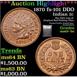 ***Auction Highlight*** 1870 fs-101 DDO Indian Cent 1c Graded Select+ Unc BN By USCG (fc)