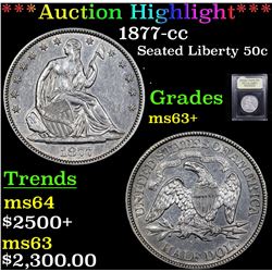 ***Auction Highlight*** 1877-cc Seated Half Dollar 50c Graded Select+ Unc By USCG (fc)
