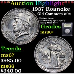 ***Auction Highlight*** 1937 Roanoke Old Commem Half Dollar 50c Graded GEM++ Unc By USCG (fc)