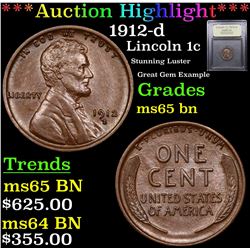 ***Auction Highlight*** 1912-d Lincoln Cent 1c Graded GEM Unc BN By USCG (fc)