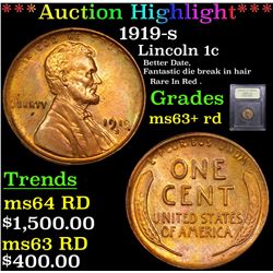 ***Auction Highlight*** 1919-s Lincoln Cent 1c Graded Select+ Unc RD By USCG (fc)