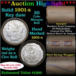 ***Auction Highlight*** Full solid Much Better date 1901-s Morgan silver dollar roll, 20 coins (fc)