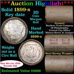 ***Auction Highlight*** Full solid Difficult date 1899-s Morgan silver dollar roll, 20 coins (fc)
