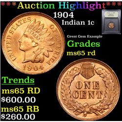 ***Auction Highlight*** 1904 Indian Cent 1c Graded GEM Unc RD By USCG (fc)