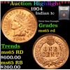 Image 1 : ***Auction Highlight*** 1904 Indian Cent 1c Graded GEM Unc RD By USCG (fc)