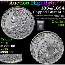 ***Auction Highlight*** 1834/1834 Capped Bust Half Dollar 50c Graded Choice AU/BU Slider By USCG (fc