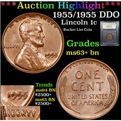 ***Auction Highlight*** 1955/1955 DDO Lincoln Cent 1c Graded Select+ Unc BN By USCG (fc)