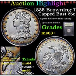 ***Auction Highlight*** 1835 Browning-7 Capped Bust Quarter 25c Graded Select+ Unc By USCG (fc)