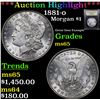Image 1 : ***Auction Highlight*** 1881-o Morgan Dollar $1 Graded GEM Unc By USCG (fc)