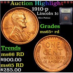 ***Auction Highlight*** 1910-p Lincoln Cent 1c Graded Gem+ Unc RD By USCG (fc)