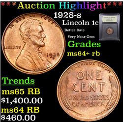 ***Auction Highlight*** 1928-s Lincoln Cent 1c Graded Choice+ Unc RB By USCG (fc)