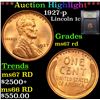 Image 1 : ***Auction Highlight*** 1927-p Lincoln Cent 1c Graded GEM++ Unc RD By USCG (fc)