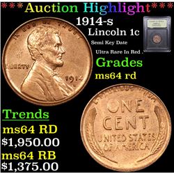 ***Auction Highlight*** 1914-s Lincoln Cent 1c Graded Choice Unc RD By USCG (fc)