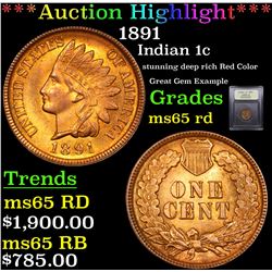 ***Auction Highlight*** 1891 Indian Cent 1c Graded GEM Unc RD By USCG (fc)