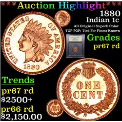 ***Auction Highlight*** 1880 Indian Cent 1c Graded Gem++ Proof Red By USCG (fc)