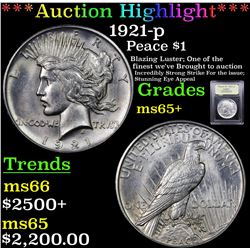 ***Auction Highlight*** 1921-p Peace Dollar $1 Graded GEM+ Unc By USCG (fc)