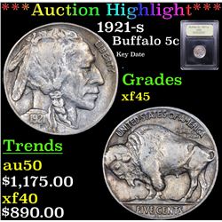 ***Auction Highlight*** 1921-s Buffalo Nickel 5c Graded xf+ By USCG (fc)