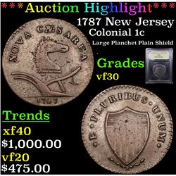 ***Auction Highlight*** 1787 New Jersey  Colonial Cent 1c Graded vf++ By USCG (fc)