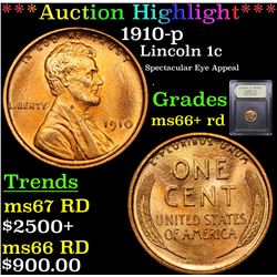 ***Auction Highlight*** 1910-p Lincoln Cent 1c Graded GEM++ RD By USCG (fc)