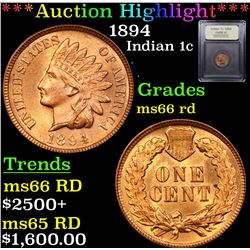 ***Auction Highlight*** 1894 Indian Cent 1c Graded GEM+ Unc RD By USCG (fc)