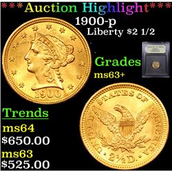 ***Auction Highlight*** 1900-p Gold Liberty Quarter Eagle $2 1/2 Graded Select+ Unc By USCG (fc)